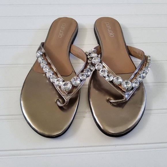 Paruolo Women's Large Rhinestone Thong Flip Flops Shoes Size 40 - Picture 7 of 9